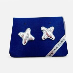 Sterling Silver‎ Modernist X Stud Post Earrings Cross 925